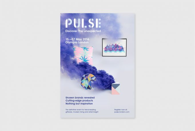 PULSE advert with a pillow and plate surrounded by a dark blue coloured cloud of smoke