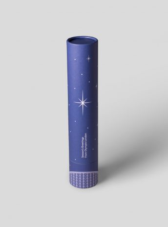 blue Christmas card rolled with silver stars