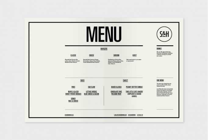 white menu card with black scripture