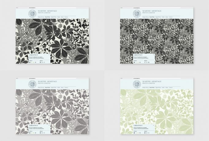 four website designs for the hand drawed designs of Marthe Armitage