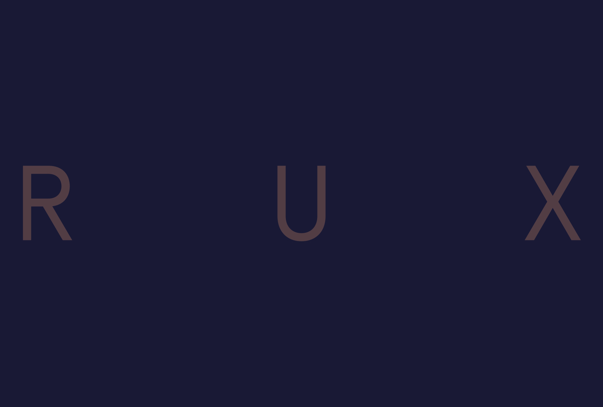 ‘RUX’ written in copper on a dark blue background