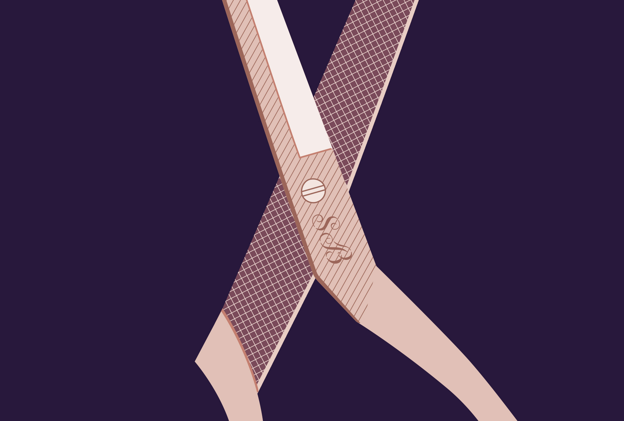 ‘SB’ logo detail on a old-rose scissor