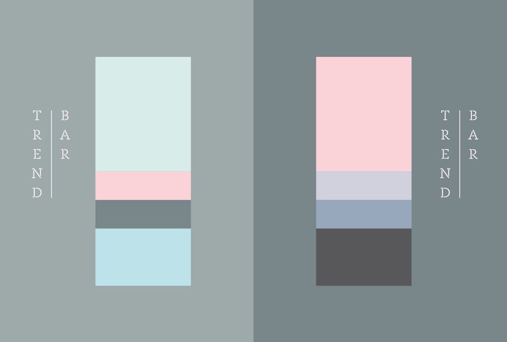 two bar trend designs in the colours turquoise, blue, pink and grey