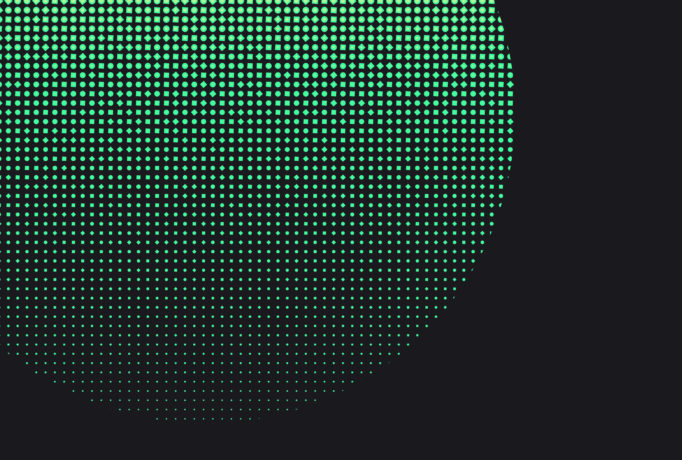 detail of twisted colour blend in green, fading out to the smallest dot size that can be printed on black background