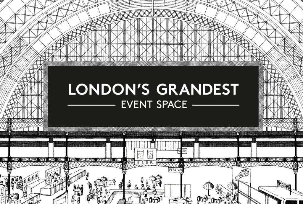 black and white, hand draw illustration of Olympia London