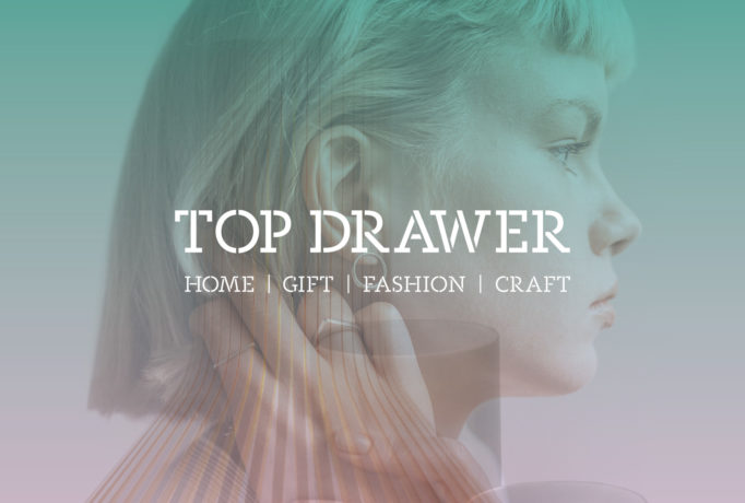 brand identity design for Top Drawer, profile of a woman’s face with a colour fade layout from turquoise to pink