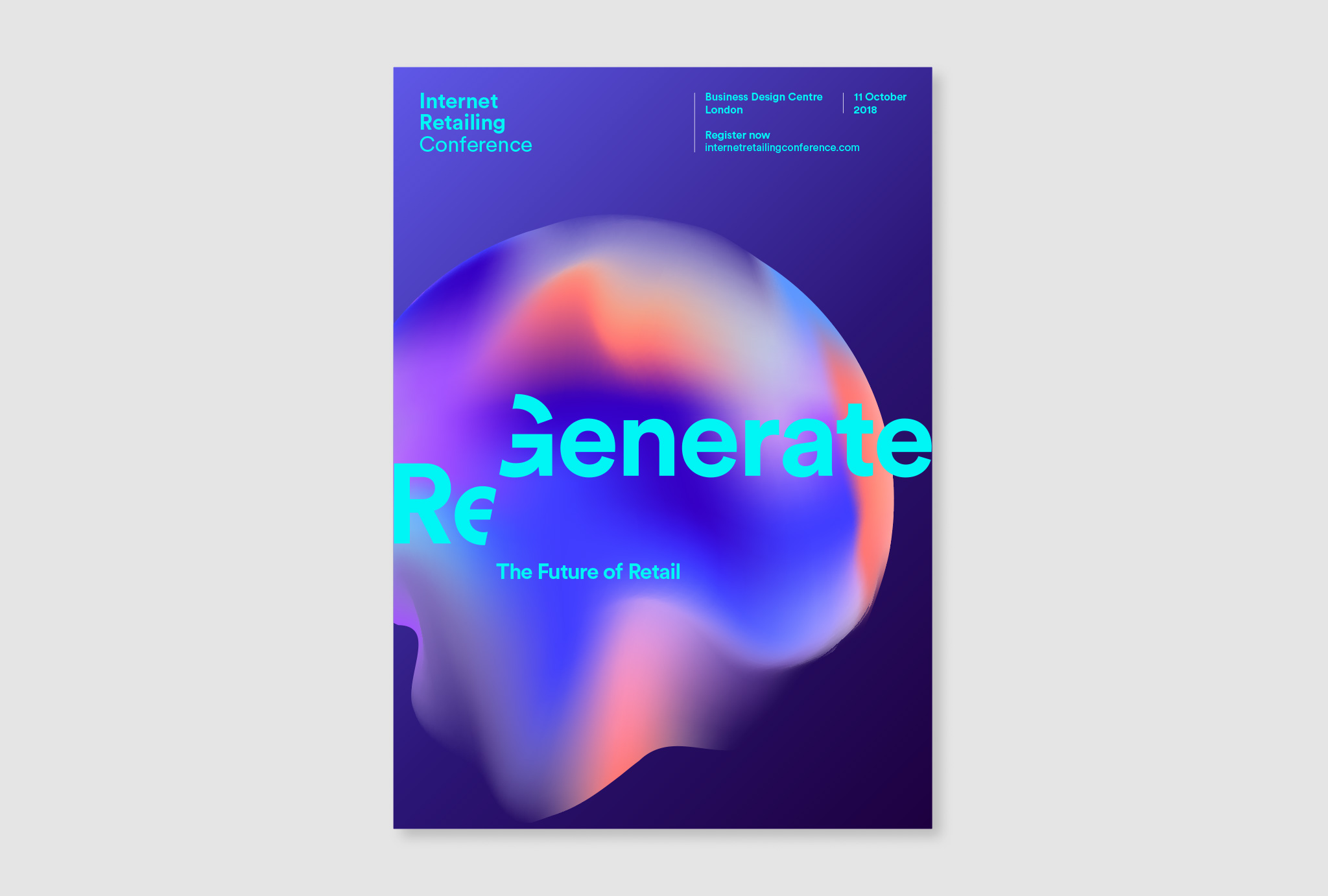 advertising campaign with a bubble in different colours, ‘Regenerate the future of retail’ written in turquoise in front