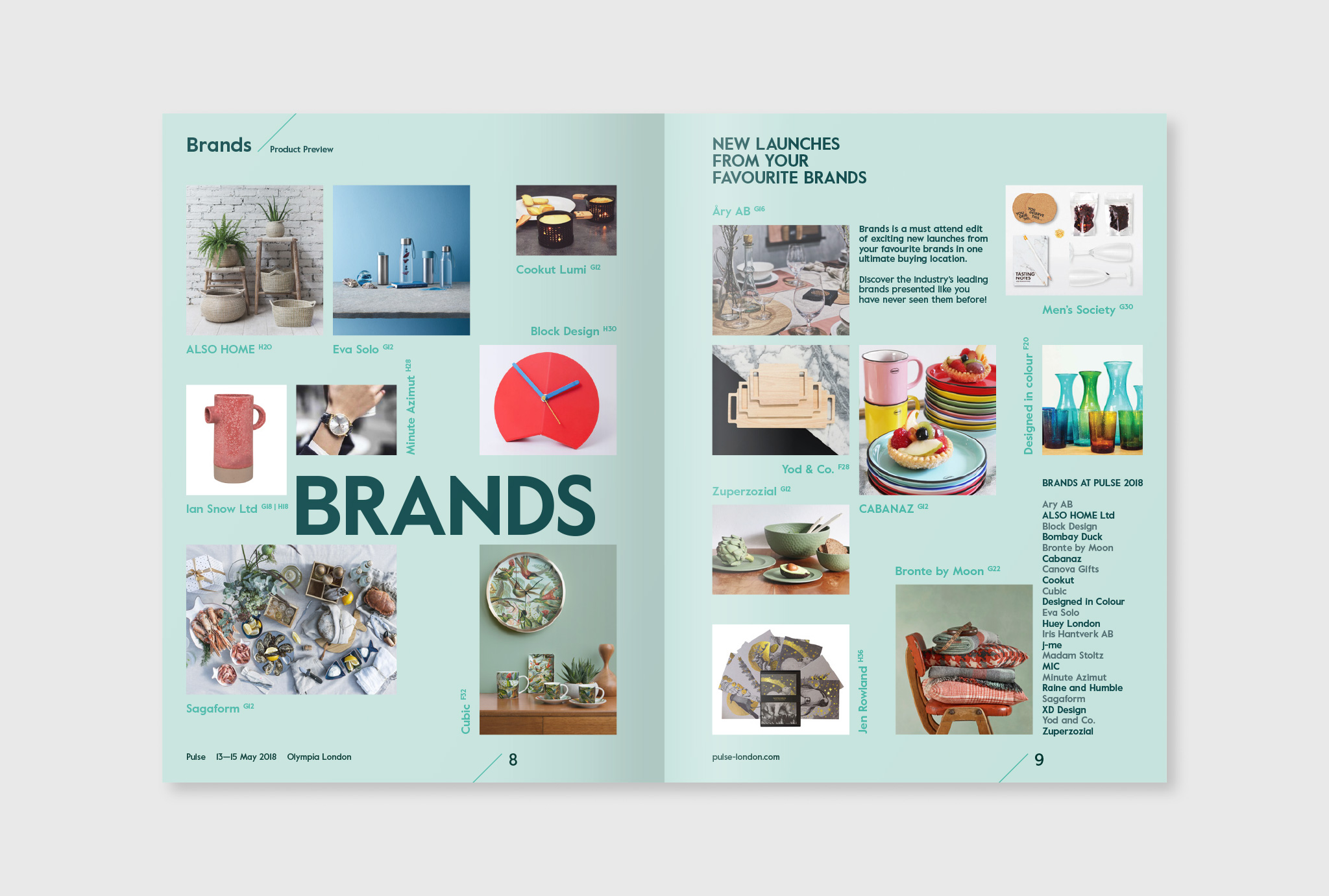 light turquoise pages of the magazine with different brands